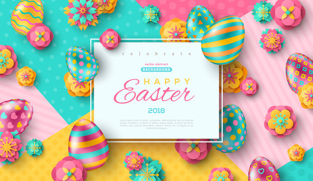 Easter card with square frame and ornate eggs