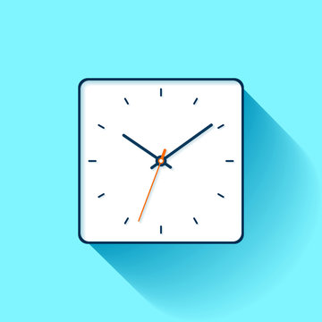 Clock icon in flat style, square timer on blue background. Business watch. Vector design element for you project