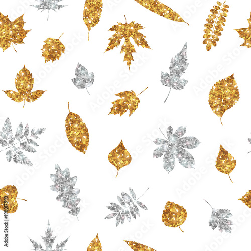 "Gold and silver leaves on white" Stock image and royaltyfree vector