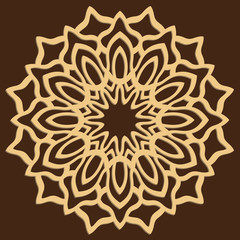 DIY laser cutting pattern. Jigsaw die cut ornament. Islamic cutout silhouette stencil. Fretwork round panel. Vector coaster for paper cutting, scrapbook and woodcut.