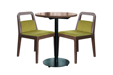 Modern table with steel leg and chair.