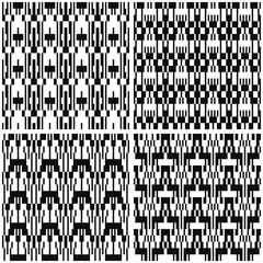 4 monochrome geometric patterns. Set of black and white seamless backgrounds. Ethnic ornaments.