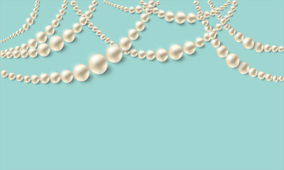 Realistic pearl necklaces over turquoise background. Vector