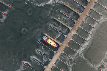 aerial view of the harbor in the winter