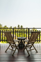 Outdoor patio with table and chair