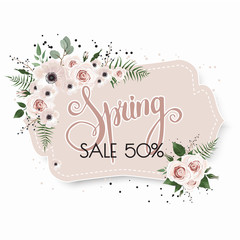 Spring sale background with beautiful flowers
