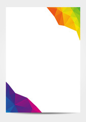 Modern A4 paper corporate business template - colorful low polygonal ornament in header and footer, isolated document