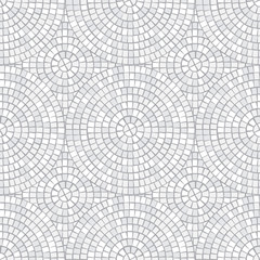 Abstracte mozaïek naadloze patroon. Fragmenten van een cirkel aangelegd van tegels trencadis. Vectorachtergrond.