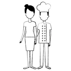restaurant chef with woman avatars characters vector illustration design
