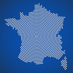 Abstract France map of radial dots, halftone concept. Vector