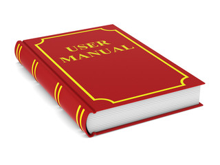 User manual. Red book on white background. Isolated 3d illustration