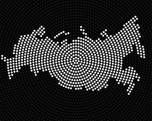 Abstract Russia map of radial dots, halftone concept. Vector