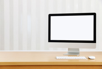 blank screen Computer On the desk In modern office Copy space for your text.