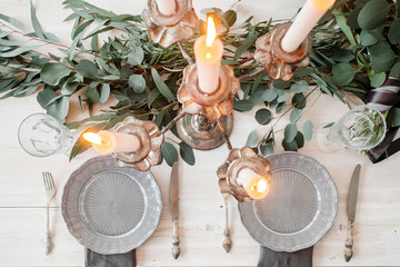 Decoration of a wedding table in rustic style