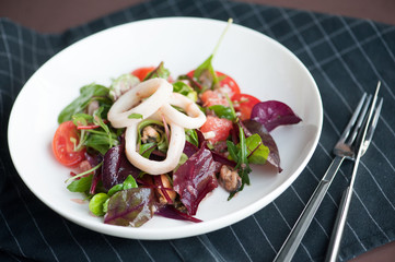 Seafood Salad with Shrimps and Squid Rings