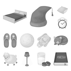 Rest and sleep monochrome icons in set collection for design. Accessories and comfort vector symbol stock web illustration.