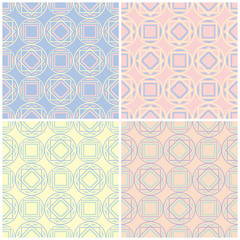 Set of faded colored seamless backgrounds with geometric patterns