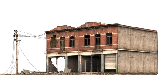 Ruined Building Isolated On White 3D Illustration