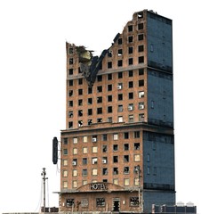 Ruined Building Isolated On White 3D Illustration