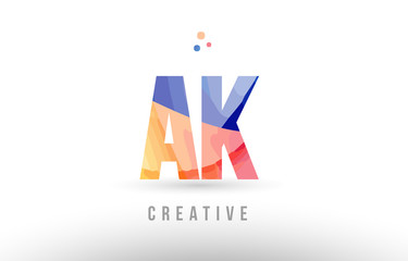 orange blue alphabet letter ak a k logo icon design with dots