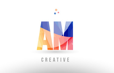 orange blue alphabet letter am a m logo icon design with dots