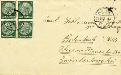 1937 letter with  Paul von Hindenburg postage stamps