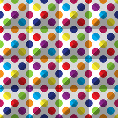 Seamless colorful polka dot pattern on white. Vector illustration.
