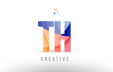 orange blue alphabet letter th t h logo icon design with dots