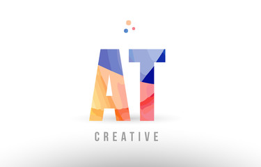 orange blue alphabet letter at a t logo icon design with dots