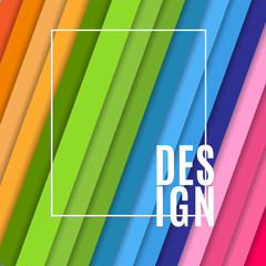 Abstract banner with white frame and text Design on bright colorful background from inclined diagonal stripes Design element of banners advertising sales for business Creative modern concept Vector