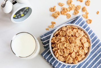 Healthy Corn Flakes with milk for Breakfast on table, food and drink