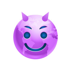 Cartoon Earth Face Happy Smile Icon Funny Planet EmotionCartoon Earth Face Devil Smile Icon Funny Planet Emotion Vector Illustration