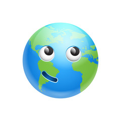 Naklejka premium Cartoon Earth Face Happy Smile Icon Funny Planet Emotion Flat Vector Illustration