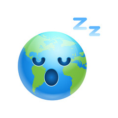 Cartoon Earth Face Tired Sleeping Icon Funny Planet Emotion Flat Vector Illustration