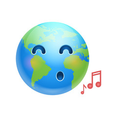 Cartoon Earth Face Singing Icon Funny Planet Emotion Flat Vector Illustration