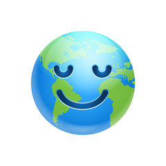 Cartoon Earth Face Smile With Closed Eyes Icon Funny Planet Emotion Flat Vector Illustration