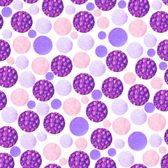 Abstract violet seamless pattern. Creative  background with dots, geometric figures, circles, dots. Funny wallpaper for textile and fabric.