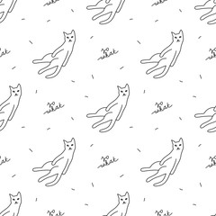 hand drawn cats, vector seamless pattern with cat and lettering