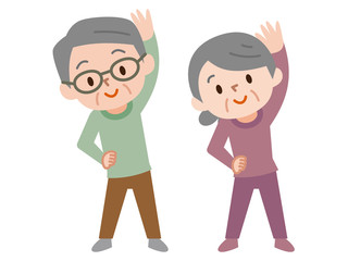 ストレッチをするシニア夫婦