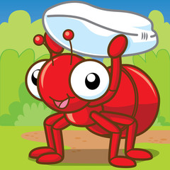 Red Ant Carrying a Grain, Cute cartoon, Cute vector