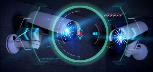 Security camera targeting a detected intrusion - 3d renderinga