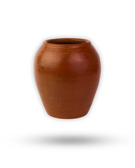 The pot or jar is a kind of pottery. Made from soil by molding when dried and then burned to a very high temperature. Isolate on white background with clipping path.