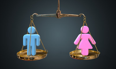 Men and women equality concept. Scales are comparing men and women.