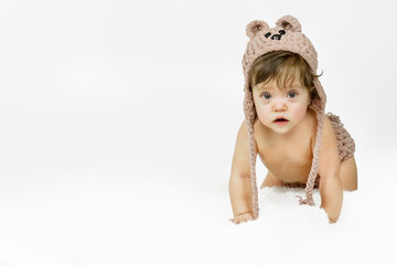 A girl in a suit against Bear