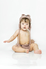 A girl in a suit against Bear