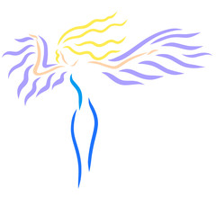 Woman with wings, drawing with flowing lines