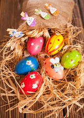 Fototapeta na wymiar Happy Easter background, Bunny and Easter eggs in nest