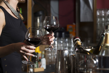 barmaid with red wine