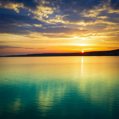 Sunset over the river. Amazing landscape