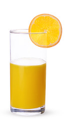 Glass of fresh orange juice with oranges round lobule